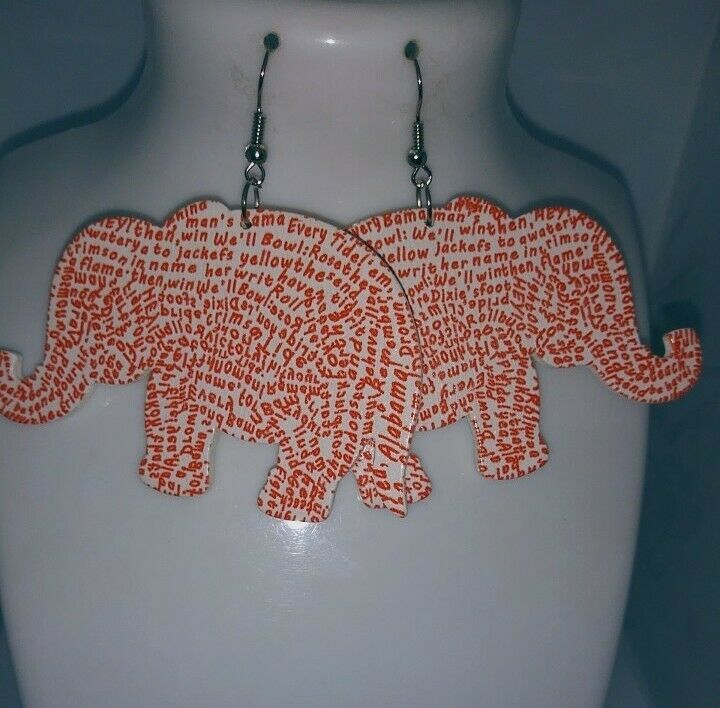 Elephant Wooden dangle hook Earrings-red white multi