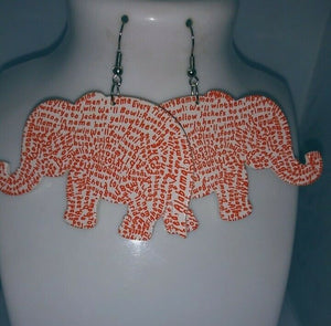 Elephant Wooden dangle hook Earrings-red white multi