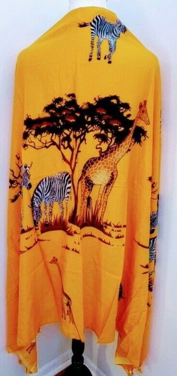 African  sarong Kanga Leso Scarf Cotton Material Orange multicolor Jungle  print