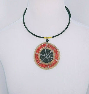 Shahiri  Handmade Maasai Masai Beaded Tribal Colorful Circle pendant Necklace Red