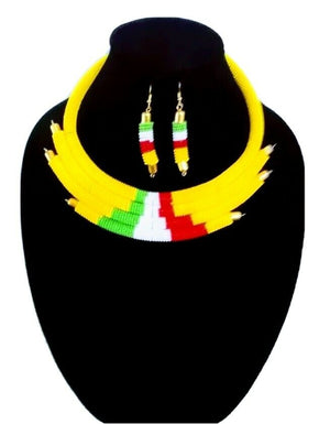 Karibu Handmade Beaded Necklace Set yellow Multicolored