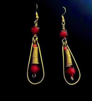 African Brass Gold Red Star Drop Dangle Earrings