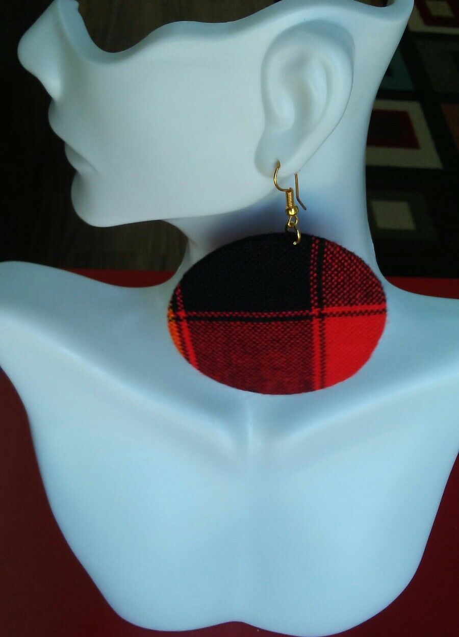 Fabric maasai Prints Hook circle Earrings-black red