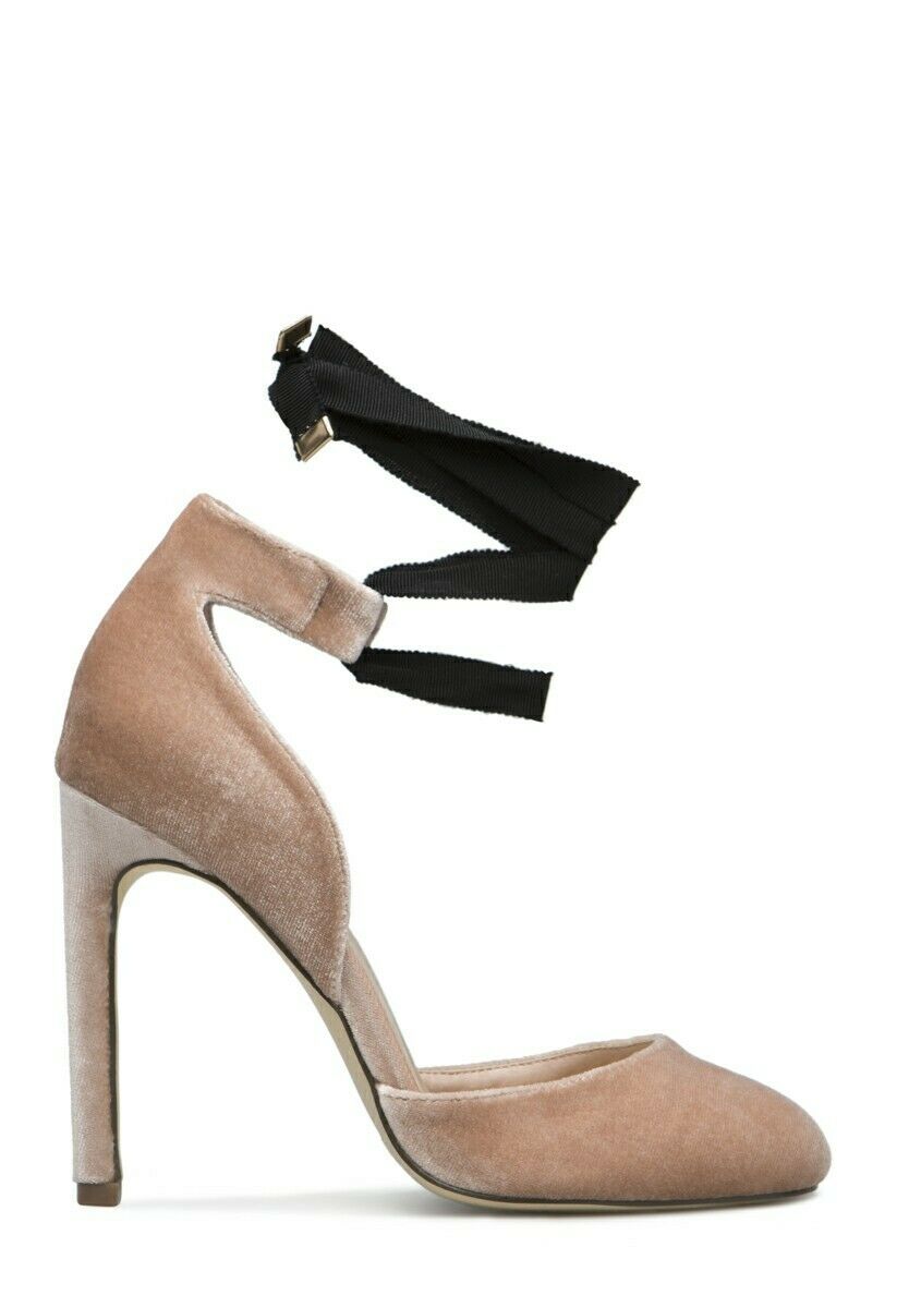 New Velvet Bordeaux Round strap shoes heels Size 8