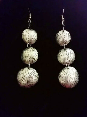 African Taureg Silver Long Dangle Earrings