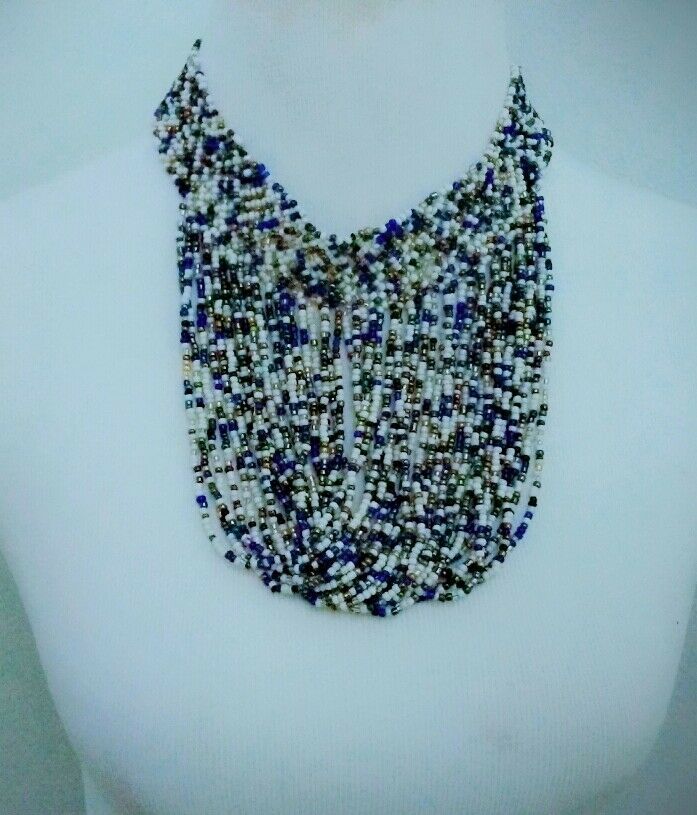Jamia multicolored choker handmade Beaded Necklace Blue &White