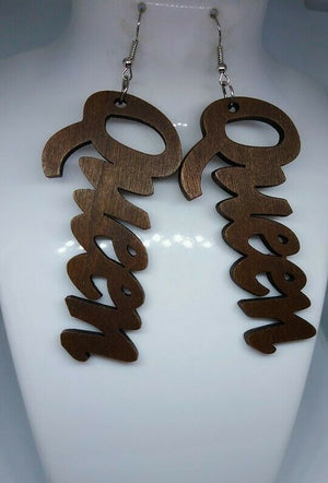 Queen Wooden Dark brown  Dangle Hook Earrings