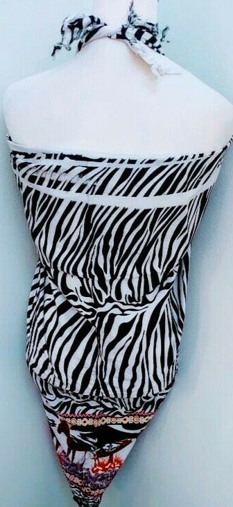 African  Beach sarong Kanga Leso Scarf Cotton Material Zebra multi