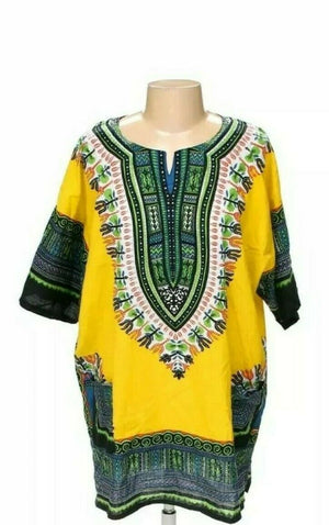 African Dashiki Cotton Wax Print Multicolored Top One Size Fit Most yellow