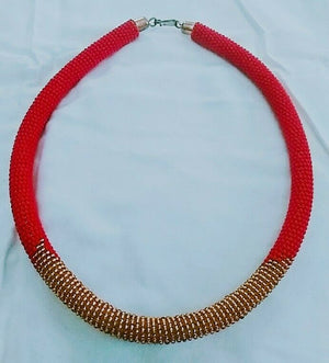 Pendo African Jewelry Rope Beaded necklace-red and other color beads