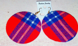 Fabric Printed circle handmade Hook Earrings Red multicolor