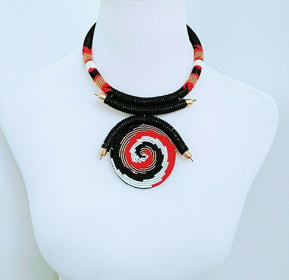 Malaika Handmade Maasai Beaded Necklace pendant choker multicolored New