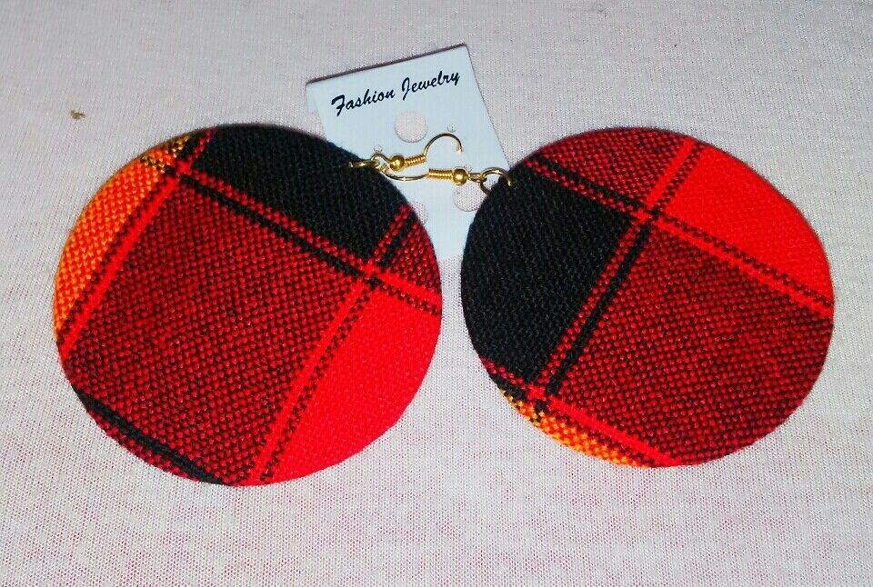 Fabric maasai Prints Hook circle Earrings-black red