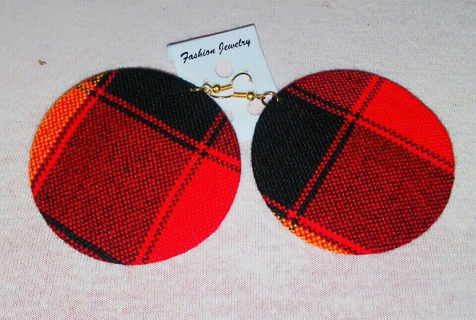 Fabric maasai Prints Hook circle Earrings-black red