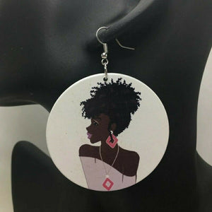 Afro hair African womanStatement Wood Carved Earrings black /white new