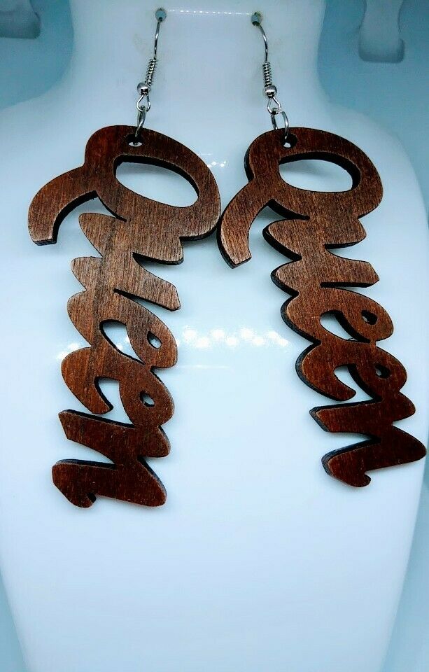 Queen Wooden Dark brown  Dangle Hook Earrings