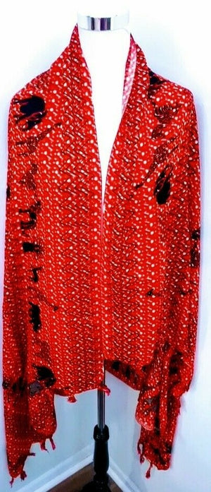 African Beach sarong Kanga Leso Scaff Cotton  Red Animal print multicolored
