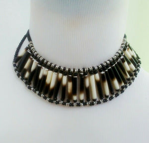 African Handmade Porcupine quill choker dark brown/cream  Necklace bracelet set