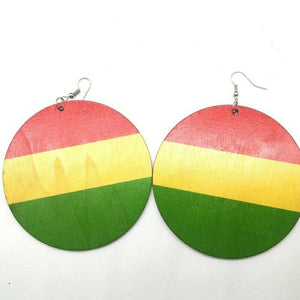 African round Wooden Multicolored Dangle Drop Earrings