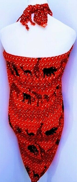 African Beach sarong Kanga Leso Scaff Cotton  Red Animal print multicolored