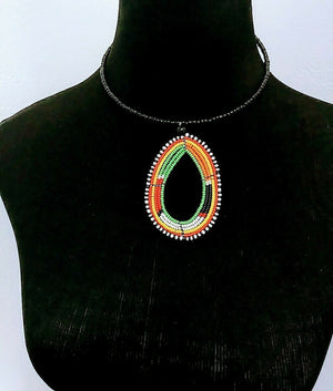 Maasai/ Masai African Multi Color Beaded Tear Drop Pendant Necklace New handmade