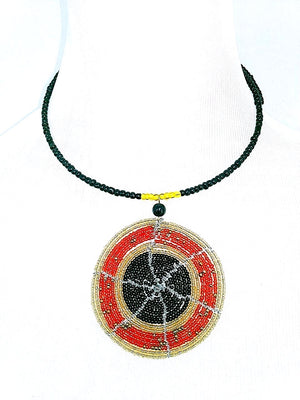 Shahiri  Handmade Maasai Masai Beaded Tribal Colorful Circle pendant Necklace Red