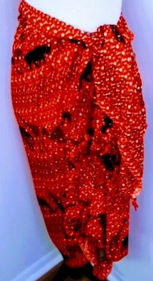 African Beach sarong Kanga Leso Scaff Cotton  Red Animal print multicolored