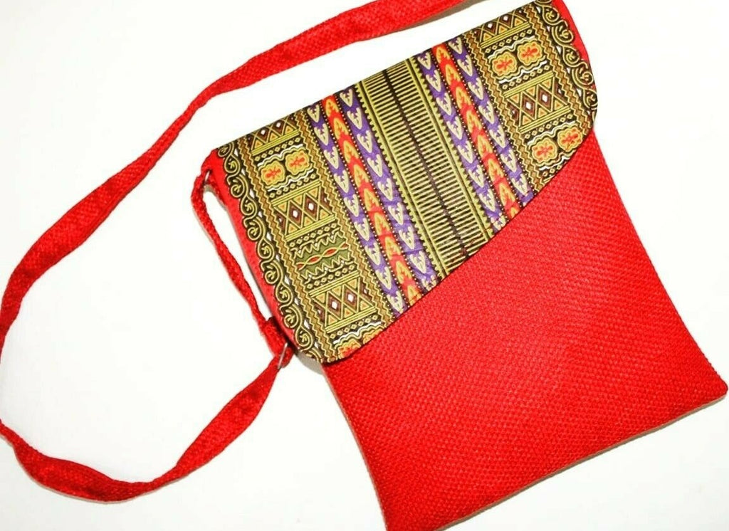 African Bag Crossbody Handmade Dashiki fabric and canvas 10x15 Red multicolor