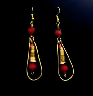 African Brass Gold Red Star Drop Dangle Earrings