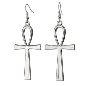 Silver Color Stainless Steel Egyptian Ankh Earrings