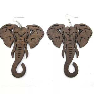 Brown Elephant Wooden Dangle hook earrings