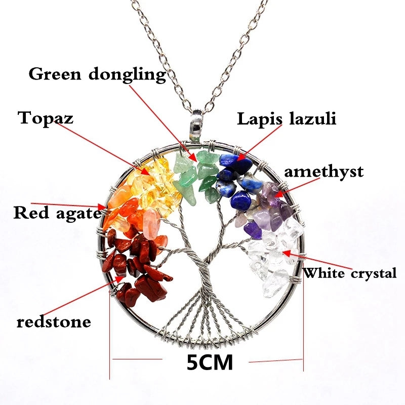 Tree of life chakra natural stone healing necklace