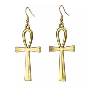 Gold Color Stainless Steel Egyptian Ankh Earrings