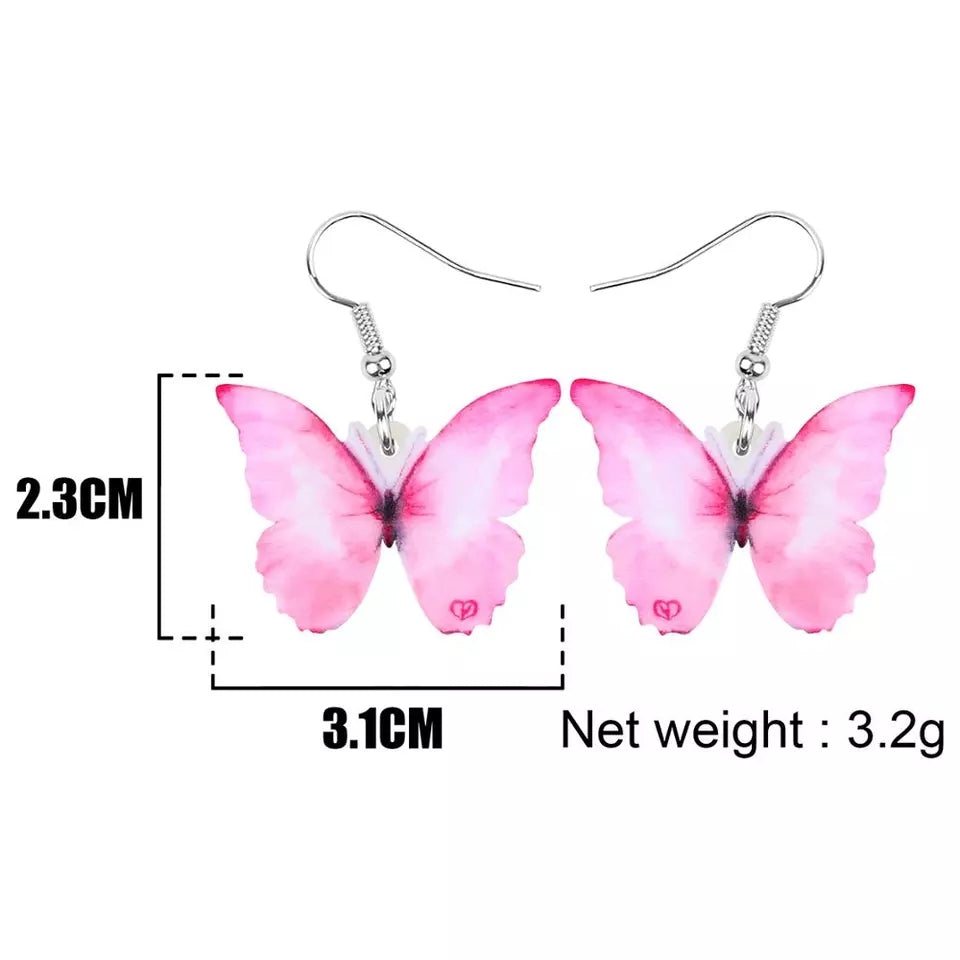 Butterfly acrylic small hook multicolored earrings
