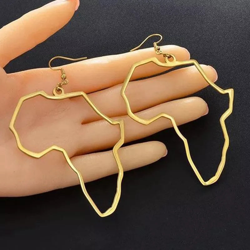 Zawadi Gold Color African map dangle Earrings
