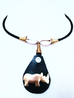 Hodari  handmade Pendant Leather Brass & Cowrie Shell