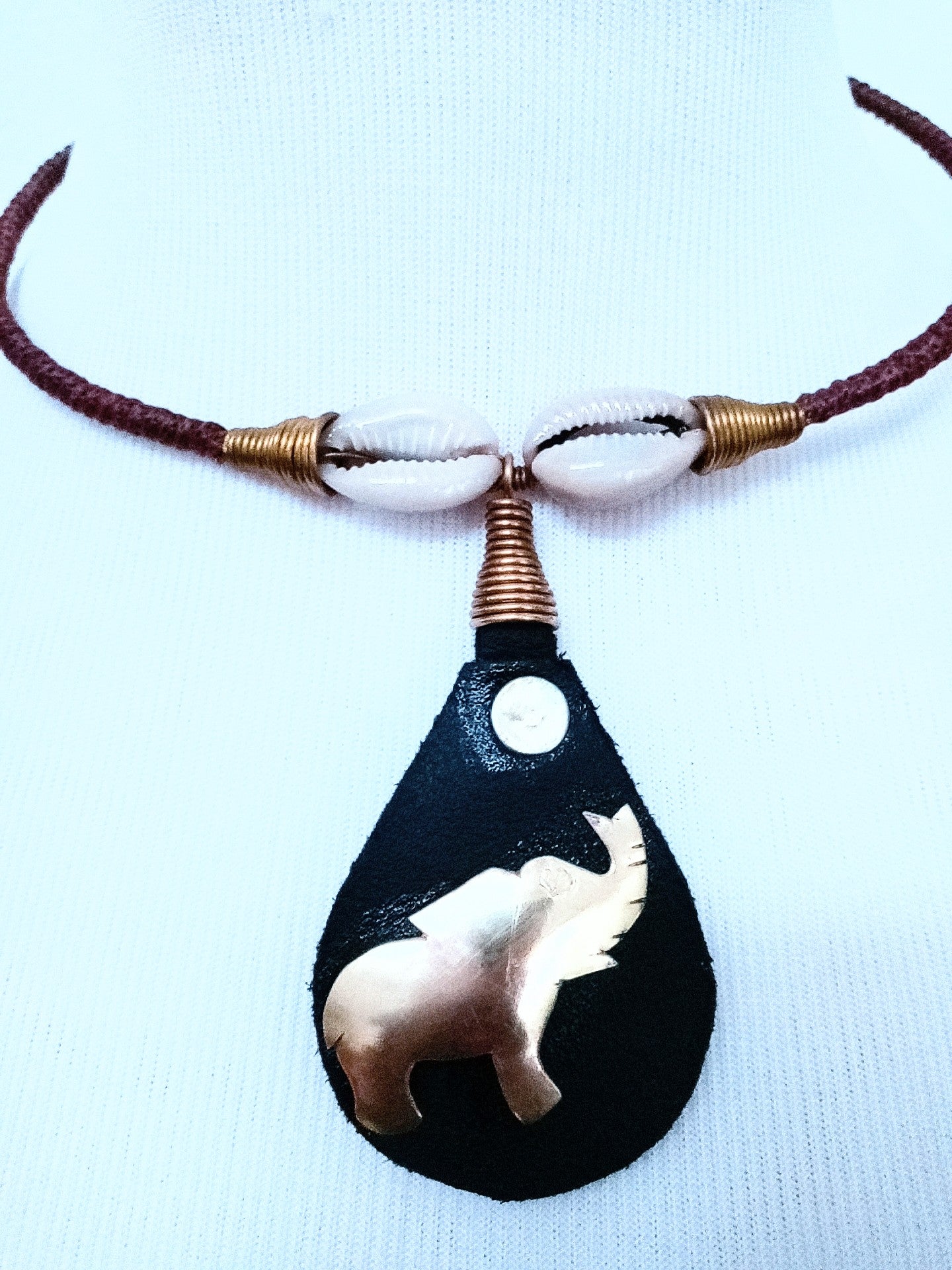 Hodari  handmade Pendant Leather Brass & Cowrie Shell