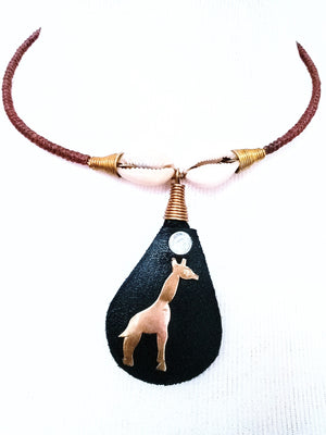 Hodari  handmade Pendant Leather Brass & Cowrie Shell