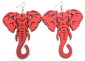 Red Color  Elephant Wood Earrings
