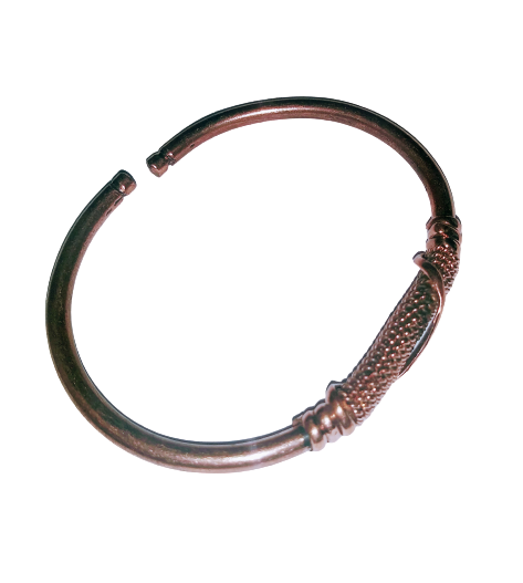 Handmade copper bracelet detail highlighting traditional African craftsmanship