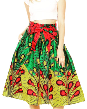Women's Dashiki Printed Wax Elastic Waist Flared Skirt Tribal One Size fit mid