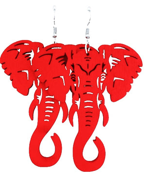 Red Elephant Wooden Dangle hook earrings