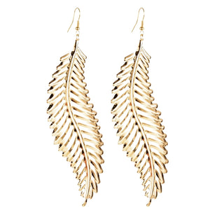 Long alloy Metal Gold hiphop leaf dangle hook earrings