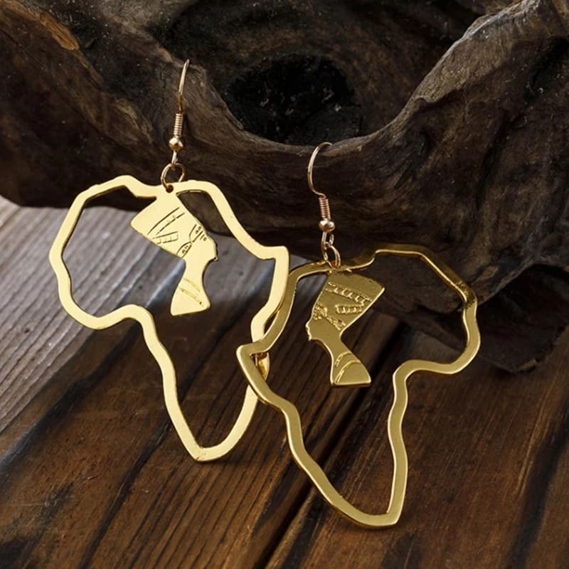 Gold Color Stainless Steel Egyptian Queen Nefertiti Earrings