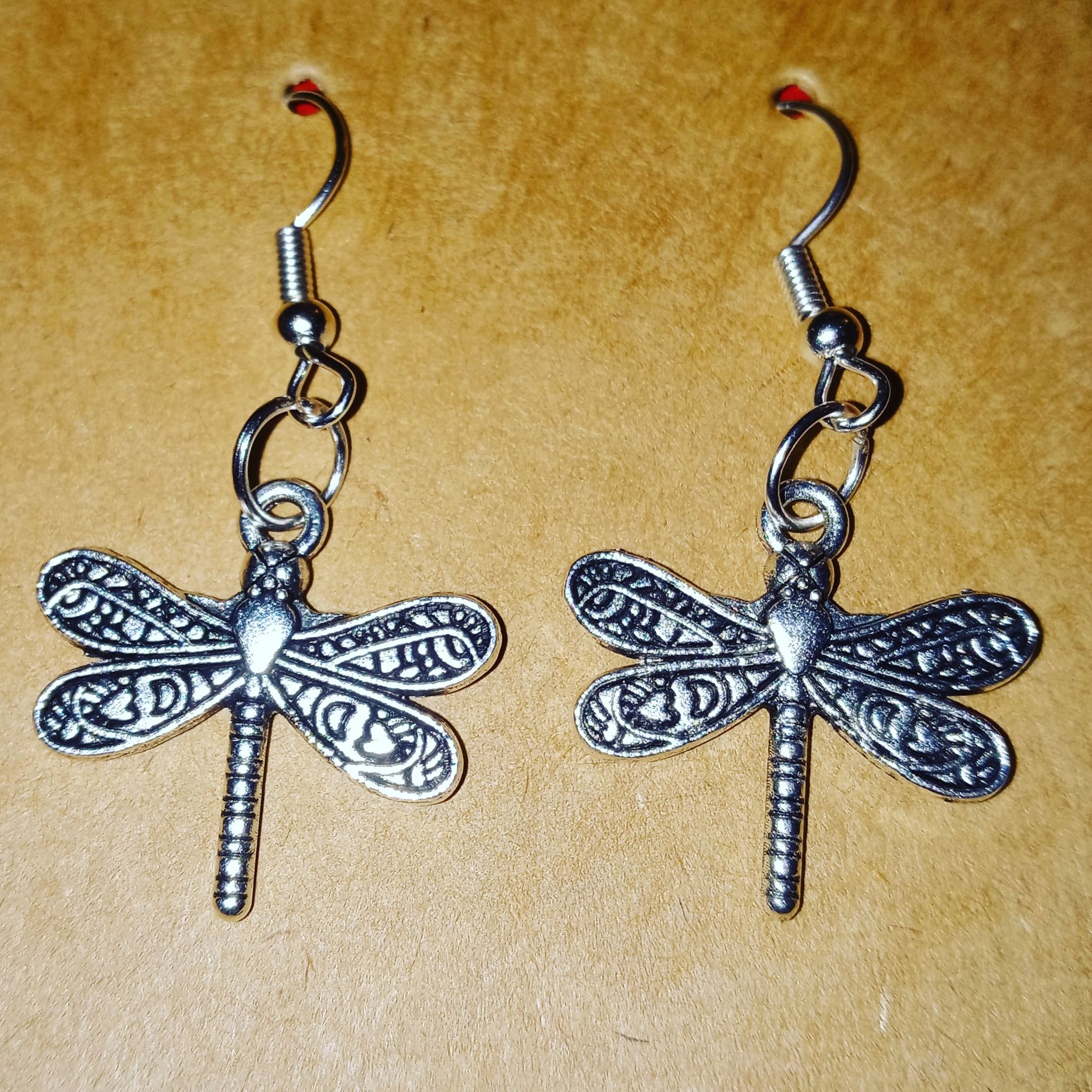 Dragonfly dangle hook silver earrings