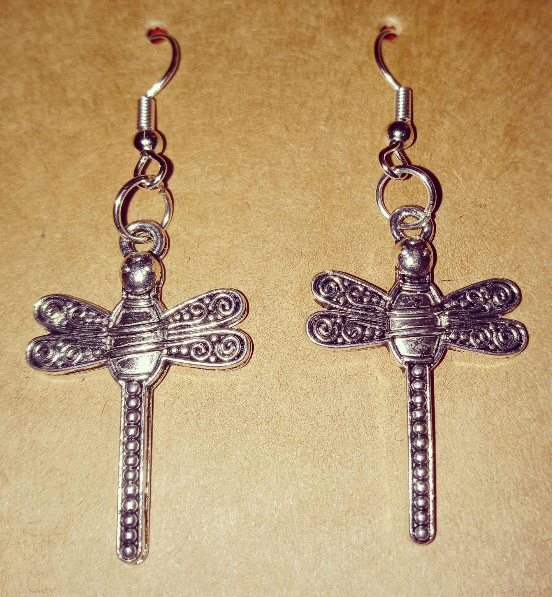 Dragonfly dangle hook silver earrings