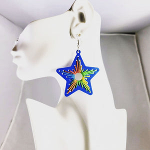 Wood thread design colorful earrings