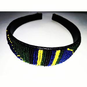 African Handmade Maasai Masai Beaded Tribal head band Jewelry yellow multicolor