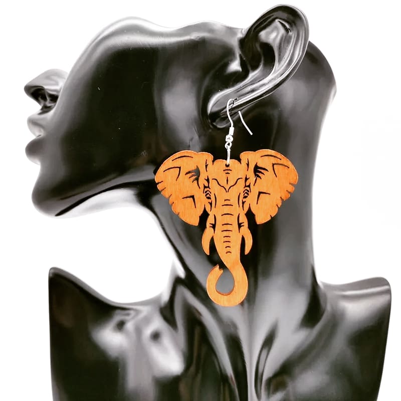 Elephant Wooden Dangle hook earrings