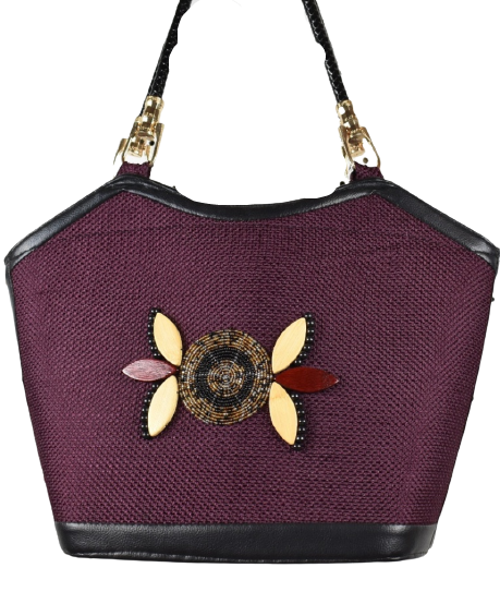 Handwoven purple beaded jute handbag
